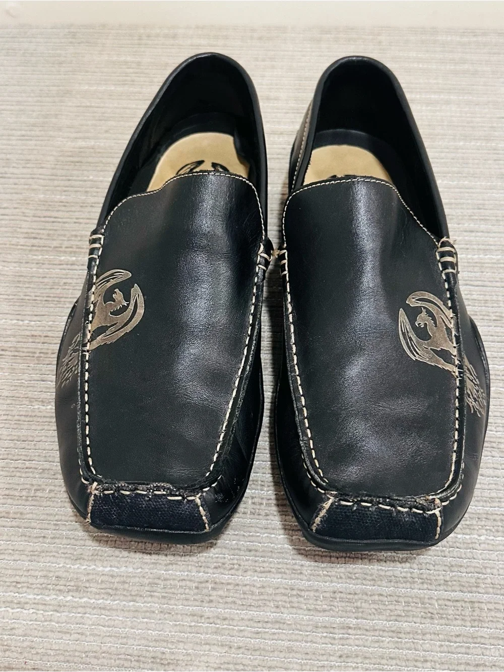 Skechers Phoenix Men’s Black Soft Leather Slip On Loafers Moc Toe Shoes Sz 10,5